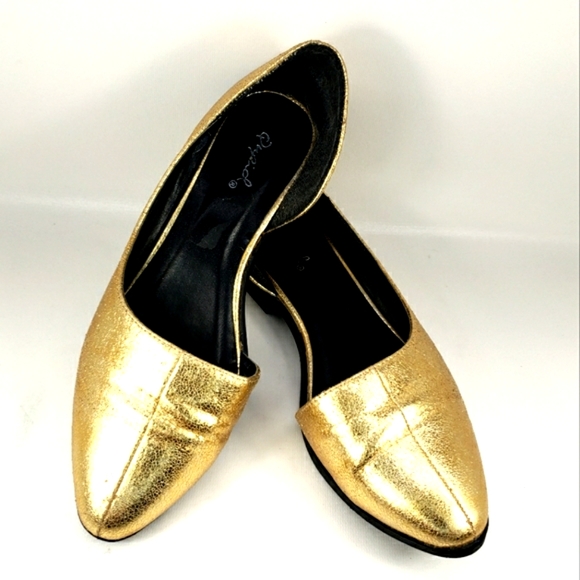 Qupid D'orsay Metallic Gold, Slip On, Pointy Toe, Open Side Flats. Women's 7M - Picture 5 of 12